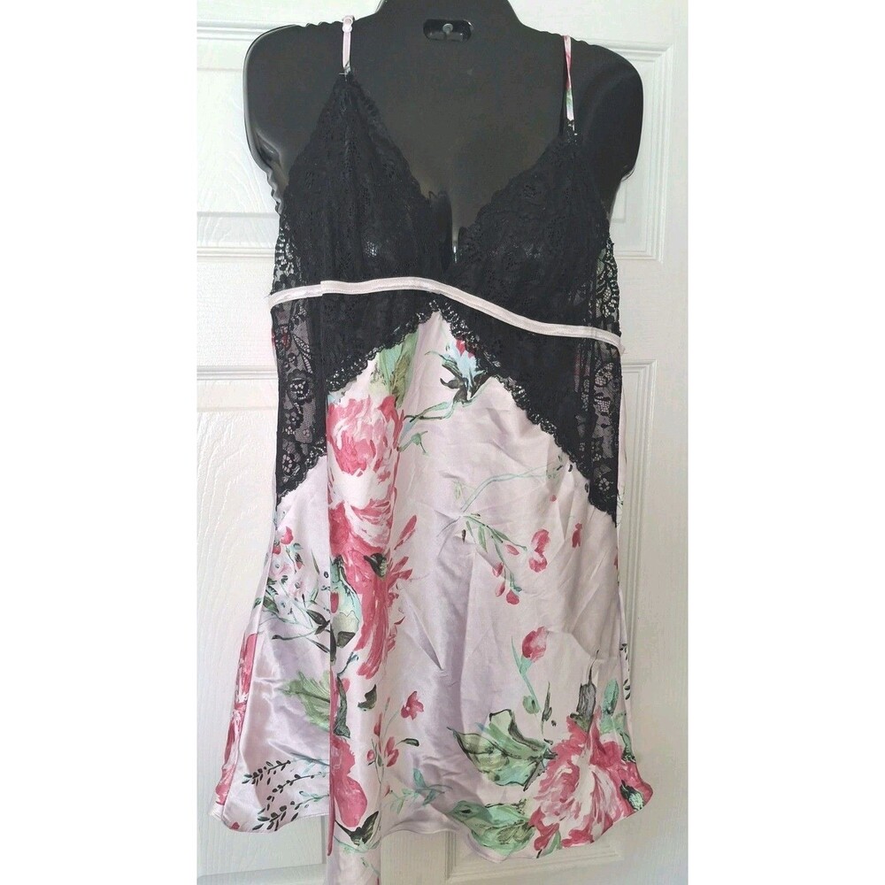 Secret Treasures Pink Floral Satin Slip Dress Sz XL Nightgown Lace Whimsy Dainty
